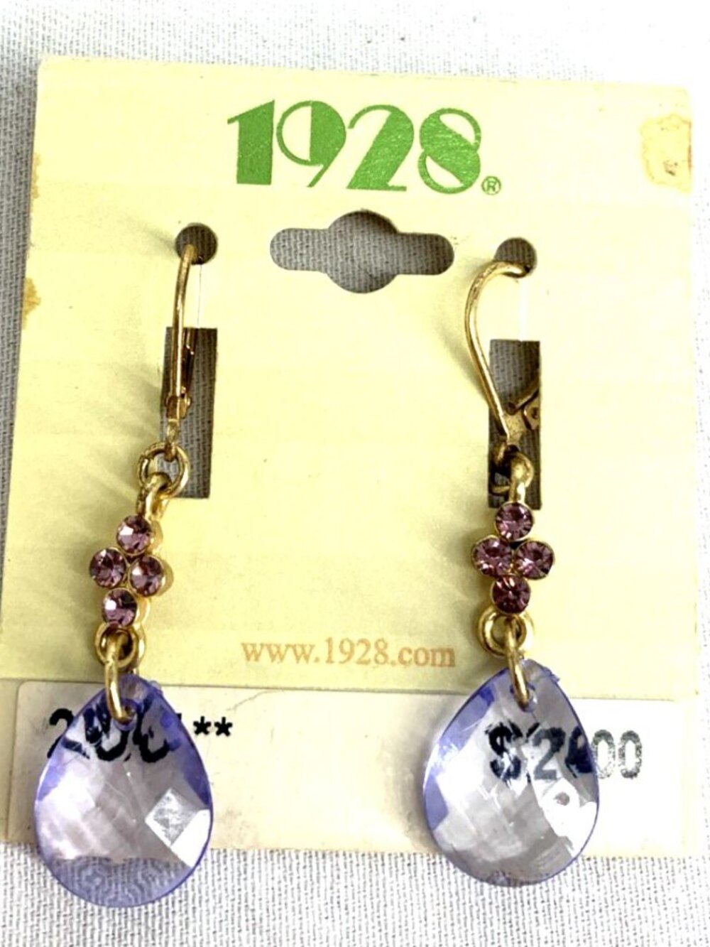 1928 Brand Crystal Bicone Beaded Dangle Drop Earrings Purple 1.75" Spring Drops